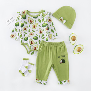 Nuevo mono de una pieza para bebé con <span class=keywords><strong>bata</strong></span> de manga larga y sombrero, conjunto informal de 4 piezas para 0-<span class=keywords><strong>1</strong></span> años, Material de Jersey de algodón 100% - Product Image 1