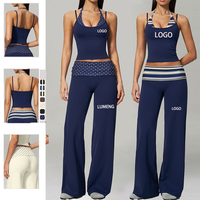 Ensemble de yoga et de fitness personnalisé, débardeur dos nu et pantalon large décontracté, imprimé pois et rayures, contraste de couleurs, pour le sport et le streetwear en extérieur