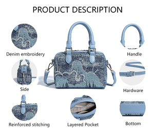 3197 Sacs à main <span class=keywords><strong>en</strong></span> denim de qualité supérieure, brodés motif montagne et arbre, style professionnel élégant et luxueux pour femmes - Product Image 2