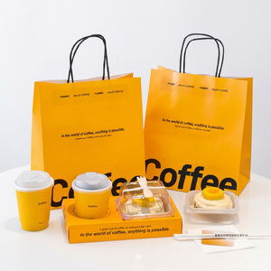 Sacs à emporter en papier kraft brun imprimés sur mesure avec poignée, emballages jetables pour café, thé et boissons - Product Image 4