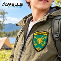 Patch Kustom untuk Pakaian Desain Perisai Rubah Hutan dengan Spanduk dan Chevron Kuning untuk Hoodie dan Rompi AWELLS
