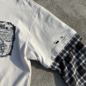 เสื้อเชิ้ตแขนยาวพิมพ์ลายกราฟิกโอเวอร์ไซส์เสื้อยืดแขนยาวผ้าฝ้ายลายสก๊อตสองชั้นแบบกำหนดเอง - Product Image 4