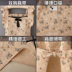 Chinese Style Floral Cotton Linen Apron Sleeveless Kitchen Cooking Anti Oil Stain Apron For Women - Product Image 3