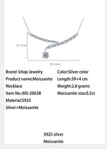 Collar de Plata de Ley S925 con Barra <span class=keywords><strong>Curva</strong></span> y Moissanita para Mujer, Joyería Brillante para Fiesta, Boda, Aniversario - Product Image 6