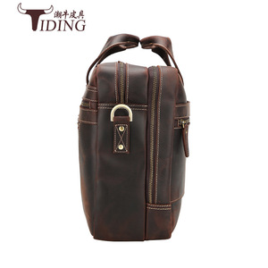Tiding Genuine Leather Men's <b>Briefcase</b> 17 Inch Laptop Bag Business Travel Dark Brown - Product Image 3