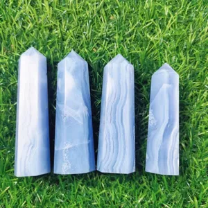 Natural High Quality Crystals Healing Precious Gemstone Blue Lace Agate Tower Wand For Collection Gift