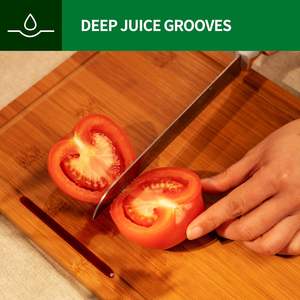 ชุดเขียง<span class=keywords><strong>ไม้ไผ่</strong></span>เผาลายแกะสลัก พร้อมรูแขวนทรงกลม ร่องสำหรับน้ำผลไม้ เหมาะสำหรับเนื้อสัตว์และชาร์กูเตอรี - Product Image 3