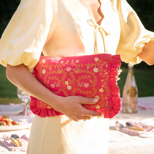 <span class=keywords><strong>Pochette</strong></span> à maquillage pour femme avec design personnalisé, volants, belle broderie, <span class=keywords><strong>pochette</strong></span> en lin à volants - Product Image 1