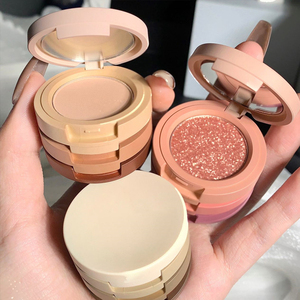 Paleta de sombras de ojos con acabado satinado de tres colores para mujer, efecto 3D de alto brillo de larga duración, maquillaje cosmético con purpurina fina mate - Product Image 1