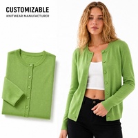 Cardigan en maille ajusté pour femme, vert, col rond, boutonné, manches longues, mélange de viscose, nouvelle collection automne 2026