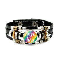 Fabricant LGBTQ Gay Pride Love is Love Wins Rainbow Flag Design Bracelet Snap Button Charm LGBT Bracelet en cuir pour hommes
