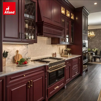 Armoire de cuisine Allandcabinet avec portes à panneaux surélevés, couleur bordeaux, en bois massif turc, meuble de rangement pour cuisine
