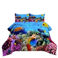 Ensemble de literie 3 pièces personnalisable en fibres synthétiques matelassées ultra-douces à motif animaux du monde sous-marin, impression numérique