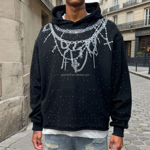 Sweat à capuche en éponge française de haute qualité unisexe logo imprimé personnalisé sweats à capuche en coton Boxy lourd strass fabricants de sweats à capuche - Product Image 2