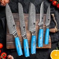 Professionnel 5 pièces ensemble de couteaux de cuisine damas manche en résine ensemble de couteaux de cuisine VG-10 acier damas couteaux de Chef