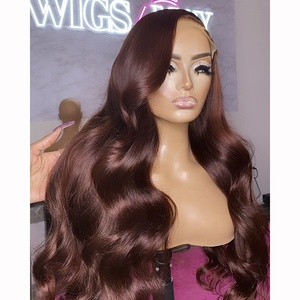 Cheveux bruts sans colle hd dentelle vague de corps droite perruque de cheveux humains 13x4 dentelle avant perruque couleur chocolat brun double tirage perruques pour les femmes - Product Image 3