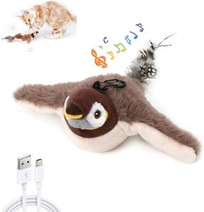 Vente en gros usine Nouveaux jouets interactifs pour chat en peluche, en forme d'oiseau, avec ailes battantes activées par le toucher, écologiques, intelligents, rechargeables par USB, pour l'exercice - Product Image 1