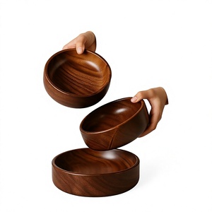 Bol à salade en bois d'acacia, bol à fruits décoratif surélevé, bol de service en bois sur pied, bol de service pour collations et réceptions - Product Image 1