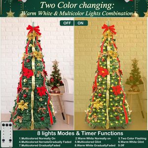 Đứng 180cm Xmas Tree với đèn LED có thể gập lại nhân tạo Cây giáng sinh có tính năng hoa và Bow mô hình lớn - Product Image 4