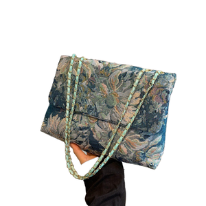 Bolso de Hombro de Lujo para Mujer, Diseño de Pintura al Óleo, Bolso de Compras de Lona y Poliéster con Cierre, Estilo Jardín Secreto - Product Image 2