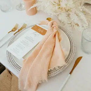 ผ้าปูโต๊ะผ้าลินินสีใสทรงกลมธงวงกลมสีชมพูผ้าเช็ดปากผ้าขาว