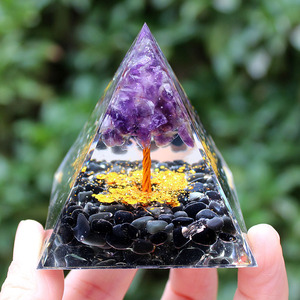 <b>Crystal</b> <b>Chip</b> Pyramid Resin Epoxy Craft Desktop Ornament Amethyst Obsidian Home Decoration Gift - Product Image 4