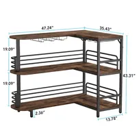 Table de bar à liqueur avec étagères de rangement et porte-verres à vin, mini-bars d'angle industriel à 3 niveaux