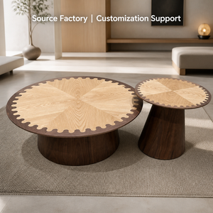 Ensemble de tables basses rondes modernes en bois massif 90cm 60cm, marqueterie artisanale, meubles de salon écologiques - Product Image 1