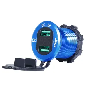 Pengisi daya mobil USB Tipe C PD 3.0 cepat isi daya soket Outlet USB 12V 24V dengan Voltmeter LED & sakelar ON/Off untuk