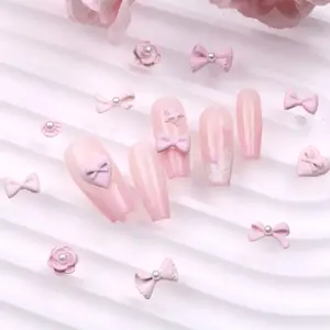 TSZS toptan pembe yay yıldız o tasarım tırnak tasarım tırnak dekorasyon malzemeleri sevimli Kawaii çok şekil çiçek şerit tırnak Charms