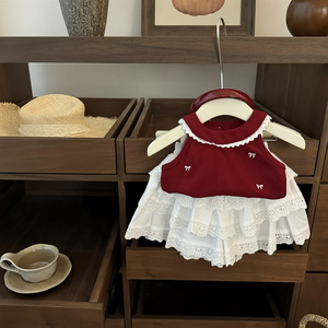 Conjunto de Dos Piezas Elsali para Bebés Niñas, Falda a la Rodilla de Crochet y Top con Tirantes de Encaje, Estilo Dulce y Elegante para Verano - Product Image 3