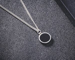 Collier en acier inoxydable avec pendentif en émail noir ovale carré géométrique étanche de haute qualité avec chaîne à maillons cubains de 24" - Product Image 6