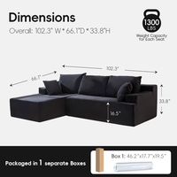 Canapé d'angle modulable sans cadre en forme de L, compressé, avec mousse à mémoire de forme, pour hôtel et appartement, 3 places