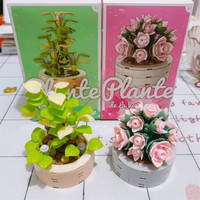 Mainan Model DIY Bunga Pot Plastik Mini, Buket Mawar Sukulen dari Balok Plastik, Dekorasi Tanaman, Ornamen Meja, Hadiah