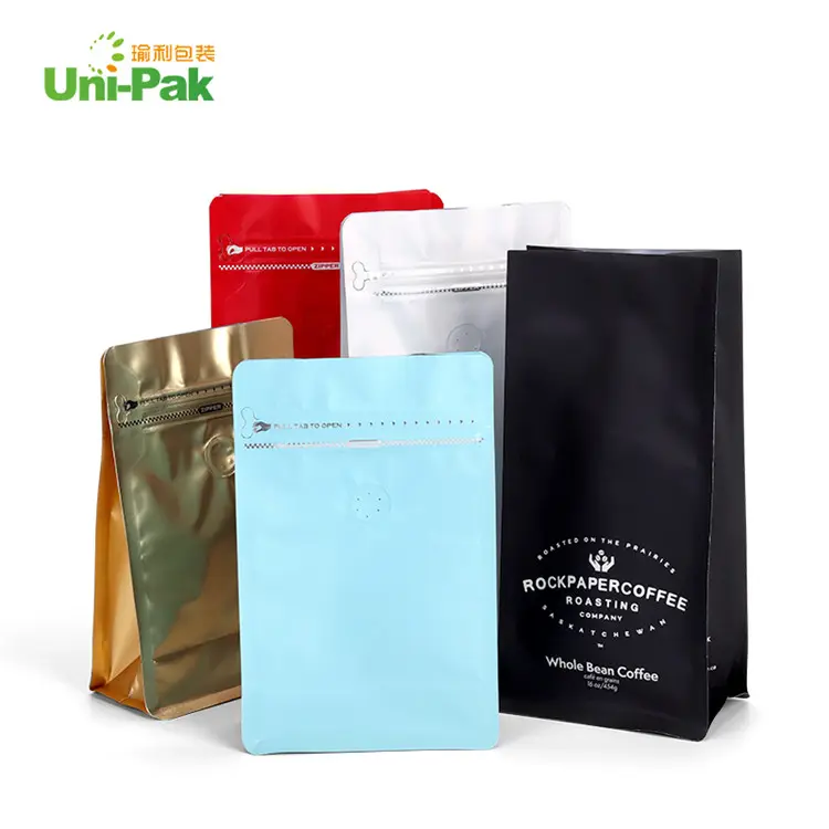 Acht Side Verzegelde Monochroom Afdrukken 1 Kg Stand Up Biologisch Afbreekbare Verpakking In Koffie Kraft Standup Pouch Zak Met Klep Unipak
