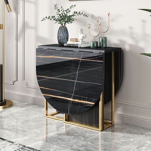 الذهب الفولاذ المقاوم للصدأ الساقين قابلة للطي تصميم البيضاوي الرخامي زجاج حديث طاولة طعام - Product Image 3