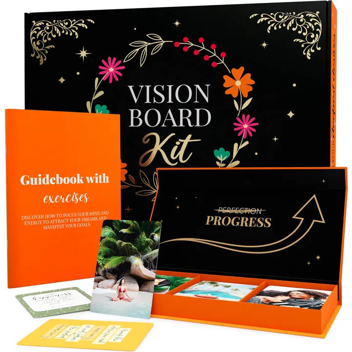 Vision Board Magazine Kit Printing dengan kartu perencana buku panduan dari gambar kata-kata kutipan untuk mencapai buku baru Anda