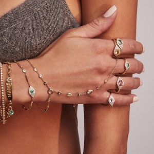 Lozrunve Sterling Bạc Đồ Trang Sức Tùy Chỉnh Pave Kim Cương Hình Bầu Dục Pha Lê Mắt Ác Vòng Phụ Nữ - Product Image 3