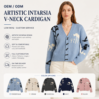 Cardigan en tricot floral à séchage rapide pour femme, col en V, manches longues, bleu clair, boutonné sur le devant, style décontracté printemps, vente en gros