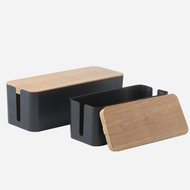 Office Household Wooden Pattern Lids Line Cable Manage Box Collect Wire Line Box Organizer