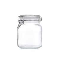 Pot de conservation en verre réutilisable de 1000 ml, carré, transparent, à large ouverture, avec couvercle hermétique à clipser, vide, capacité de 1 L, pour aliments