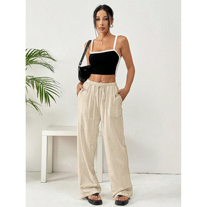 2025 été Collection transfrontalière en Stock pantalons de <span class=keywords><strong>sport</strong></span> décontractés pour femmes européen américain plat à la mode taille élastique <span class=keywords><strong>ample</strong></span> - Product Image 3