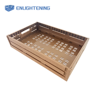 Caisse pliable en plastique à grain de bois, ventilée, panier de rangement pliable, empilable, boîte de livraison de fruits frais