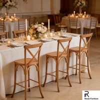 Tabouret de bar en bois massif de haute qualité avec dossier en X, chaise haute de comptoir en bois pour restaurant, café, mariage, fête