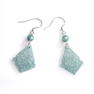 Natural <b>emerald</b> blue water hollow ancient-style earrings, ancient-style S925 silver ice-grade jadeite women's earrings - Product Image 5
