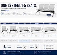 Banc d'attente 3 places en acier pour aéroport, terminal, hall public, avec structure en acier laminé à froid pour gare, hôpital, centre commercial