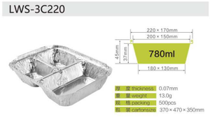 3 <strong>Compartment</strong> 8582 8567 Silver Disposable <strong>Aluminum</strong> <strong>Foil</strong> Container Disposable <strong>Aluminum</strong> <strong>Tray</strong> with Lid for Restaurant - Product Image 6