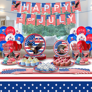 Nouvelles fournitures de fête du 4 juillet, fête de l'indépendance, style dessin animé, vaisselle jetable en papier, ensemble de décoration de table, drapeau, aigle, assiette, haute qualité - Product Image 1
