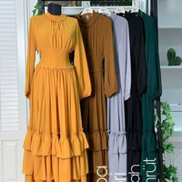 Vestido Musulmán Largo de Gasa Amarillo Estilo Marroquí, Nuevo, al por Mayor, OEM, para Mujer, Ropa Islámica, Ropa Étnica
