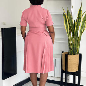 D584 vestito estivo alla moda da donna Casual con scollo a V in tinta unita plissettato da ufficio abito elegante da donna <span class=keywords><strong>per</strong></span> <span class=keywords><strong>abbigliamento</strong></span> africano - Product Image 5